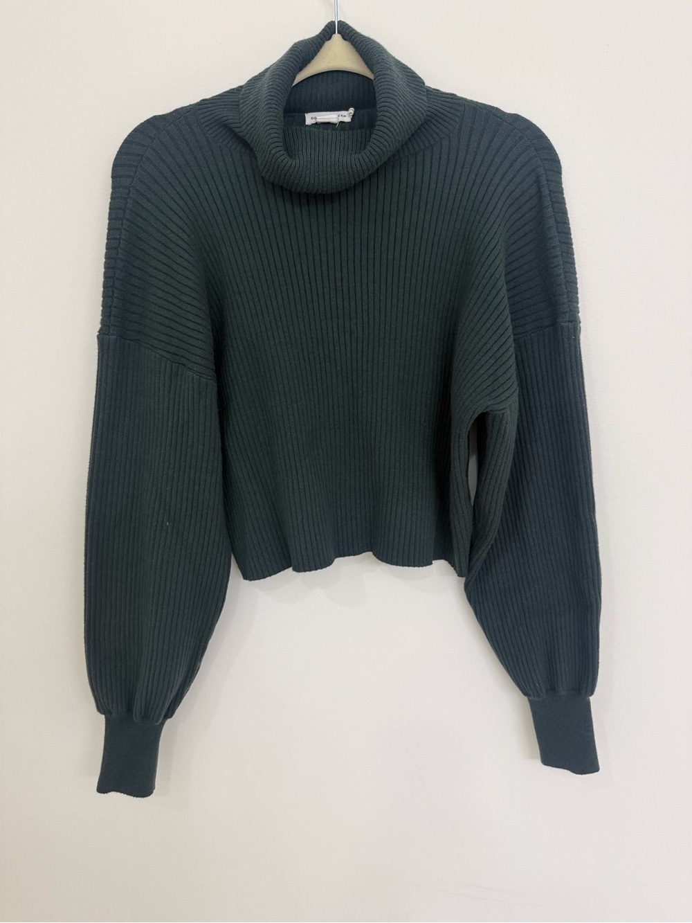 Good American-Turtleneck Ribbed Cropped Sweater - Dark Green